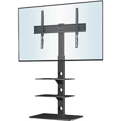 BONTEC TV Stand for 30-70 Inch LED OLED LCD Plasma Flat & Curved TVs up to 40 kg, Height-Adjustable High TV Floor Stand with 3 Tier Shelves Made of Tempered Glass, Max. VESA 600 x 400 mm