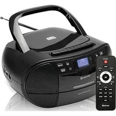 Denveras DAB pārnēsājamais CD atskaņotājs un kasešu atskaņotājs/DAB un CD radio atskaņotājs/pulkstenis un dubultā modinātāja/FM radio/AUX IN/USB/darbināms ar elektrotīklu vai akumulatoru / TDC280