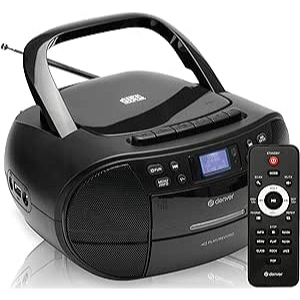 Denveras DAB pārnēsājamais CD atskaņotājs un kasešu atskaņotājs/DAB un CD radio atskaņotājs/pulkstenis un dubultā modinātāja/FM radio/AUX IN/USB/darbināms ar elektrotīklu vai akumulatoru / TDC280