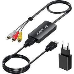 DIGITNOW! HDMI to RCA Adapter with HDMI Cable, HDMI to RCA Converter, HDMI to AV Video Audio Adapter Composite to PAL / NTSC for PS1, PS2, PS3, Ninten 64, STB, VHS, BlueRay DVD Player