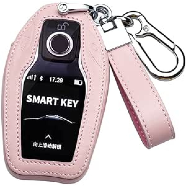 HIBEYO Smart Car Key Case Der BMW Cover aizsargatslēgas korpusa vāciņš Govs āda priekš BMW New 5 Series 7 Series i8 730li 740li 750li New X3 Key Box Auto piederumi Tālvadības pults Rozā