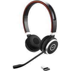 Jabra Evolve 65 SE bezvadu stereoaustiņas — Bluetooth trokšņu slāpēšanas mikrofons, ilgs akumulatora darbības laiks, dubults savienojums, MS Teams sertifikācija, atbalsta citas platformas — melns