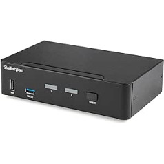 StarTech.com 2 portu DisplayPort KVM slēdzis — 4K 60 Hz — Einzelner DP 4K Bildschirm — divu portu UHD DP 1.2 USB KVM slēdzis ar integrētu USB 3.0 centrmezglu un audio — Dell HP Apple Lenovo (SV231DPU34K)