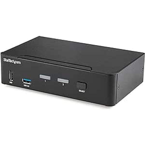 StarTech.com 2 portu DisplayPort KVM slēdzis — 4K 60 Hz — Einzelner DP 4K Bildschirm — divu portu UHD DP 1.2 USB KVM slēdzis ar integrētu USB 3.0 centrmezglu un audio — Dell HP Apple Lenovo (SV231DPU34K)