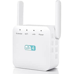 WLAN Verstärker 300Mbit/s WLAN atkārtotājs 2,4 GHz, WiFi atkārtotājs WiFi Verstärker ar LAN/WAN portu, atbalsta 35 Gevices, 4 antenas, saderība ar Allen standarta maršrutētāju, A(GS) 6