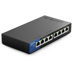 Linksys LGS108-EU 8 portu nepārvaldīts Gigabit-Netzwerk-Switch – Ethernet slēdzis/centrmezgls ar metālu, sadalītājs — Platzierung an der Wand vai auf dem Schreibtisch im Büro vai zu Hause, Plug-and-Play