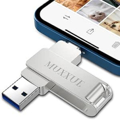 MUXXUE USB Stick iPhone 256 GB, 3-in-1 iPhone USB Stick, Metal iPhone Memory Stick for iPhone, iPad, OTG Android Mobile Phone, PC with iOS, USB 3.0, Type C, Photos/Videos Copied with One Click