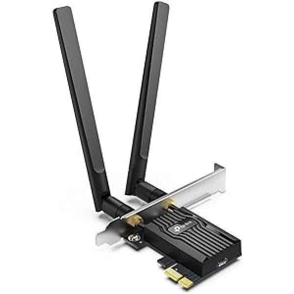 TP-Link Archer TX55E AX3000 Wi-Fi 6 Bluetooth 5.2 PCIe adapteris, maks. 2402 Mbps 5 GHz un maks. 574 Mbps 2,4 GHz, WPA3 šifrēšanas standarts, MU-MIMO, atbalsta tikai Windows 11/10 (64 bitu)