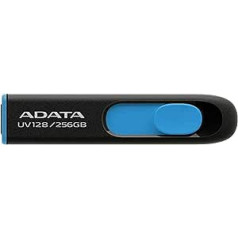 ADATA USB 3.0 Flash Drive 256GB UV128 Retractable Capless Black Blue