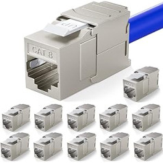 12x Cat.8.1 Keystone Cat8 Jack RJ45 ligzdas modulis 2000 MHz 40 Gbit pilnībā ekranēts bez instrumentiem STP RJ-45 savienojuma tīkla kabeļa instalācijas ligzda ielāpu paneļa uzstādīšanas kabeļa ielāpu paneļa Ethernet