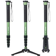 Monopods Moman MA66 Kamera Monopods ar statīvu Spider Travel Statīvs Oglekļa šķiedras kompakti pārnēsājami fotografēšanas statīvi 5 sekcijas līdz 168 cm Kravnesība 10 kg DSLR GoPro videokamerai Melns zaļš