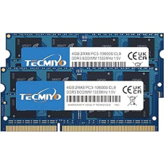 TECMIYO 8GB komplekts (2 x 4GB) DDR3 RAM 2RX8 PC3-10600S 1333MHz CL9 DDR3 SODIMM atmiņas modulis 8GB DDR3 1333MHz 1.5V klēpjdatora RAM