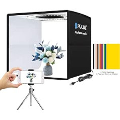 PULUZ Mini Photo Studio Lightbox Photography, 25 cm / 9.8 Inch Portable Foldable Light Box Photo Studio Set with CRI >95, 96 LED Lights, 6 Types of Double-Sided Colour Backgrounds for Small Product