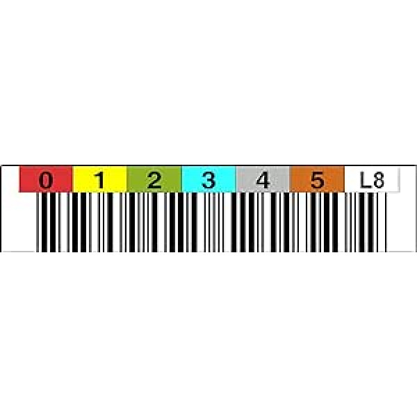 LTO 8 etiķetes horizontālo skaitļu diapazons 000100–000199