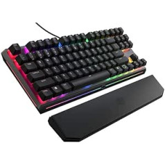 Cooler Master MasterKeys MK730 — mehāniska kompakta RGB spēļu tastatūra bez ciparu tastatūras, matēta alumīnija korpuss, noņemams magnētiskais plaukstas balsts, vācu izkārtojums, Cherry MX Red