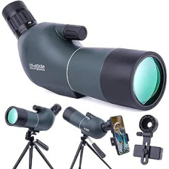 15-45 x 50 Spotting Scopes with Tripod, Zoom Waterproof BAK4 Prism Monocular Telescope for Bird Watching, Target Shooting, Wildlife, Hunting and Landscape, with Phone Adapter and Case (15-45 Green)