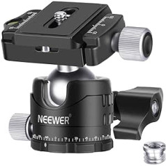 NEEWER profesionālais lodveida savienojums 28 mm zema profila panorāmas rotācija 360° un 2 bloķēšanas kloķi QR plāksnes loka tips 1/4" un līmeņrādis statīvam/kamerai, maksimālā slodze 5kg