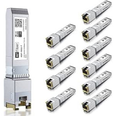 1.25/2.5/5/10G SFP+ RJ45 raiduztvērējs, 10 Pack10Gbase-T SFP+ Ethernet vara modulis, savietojams ar Cisco SFP-10G-TS, Ubiquiti UF-RJ45-10G, UniFi, Meraki, MikroTik/ Cat7 un citiem, Cat60/Cat7 m