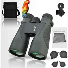 LUXUN 12 x 50 HD Compact Binoculars for Adults Children, Waterproof Binoculars with Smartphone Adapter Carry Bag, 20 mm Large Eyepiece Hunting Binoculars with FMC Coating & Premium BAK4 Prism Lens