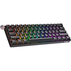 Geeky GK61 60% | Karstā maināma mehāniskā spēļu tastatūra | 61 taustiņi Daudzkrāsu RGB LED fona apgaismojums PC/Mac Gamer| ANSI US American Layout (melns, mehāniski sarkans)