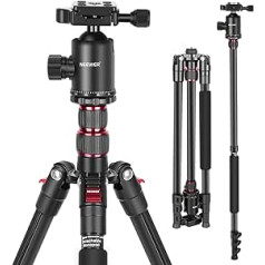 NEEWER 77 collu kameras statīvs monopods priekš DSLR, tālrunis ar 360° panorāmas lodveida galvu, 2 asu centra kolonna, loka tipa QR plāksne, kompakts alumīnija viegls ceļojumu statīvs 34 lb (maks.), soma iekļauta