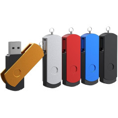 16 GB USB Stick Pack of 5 Colourful Memory Stick Euro Foldable with Swivel USB 2.0 Flash Drive 16 GB Metal Data Storage Pen Drive in 5 Colours Black, Blue, Gold, Silver, Red by FEBNISCTE