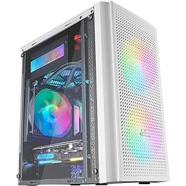 Mars Gaming MC300W White, MicroATX PC Case, Tempered Glass, Mesh Front, 3 x FRGB Fans