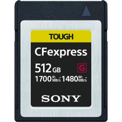 Sony CEB-G512/J CFexpress karte B tipa īpaši ātruma 512 GB atmiņas karte — lasīšanas ātrums 1600 MB/s, rakstīšanas ātrums — 1,80 MB/s