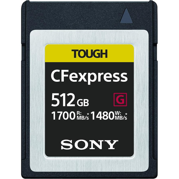 Sony CEB-G512/J CFexpress karte B tipa īpaši ātruma 512 GB atmiņas karte — lasīšanas ātrums 1600 MB/s, rakstīšanas ātrums — 1,80 MB/s