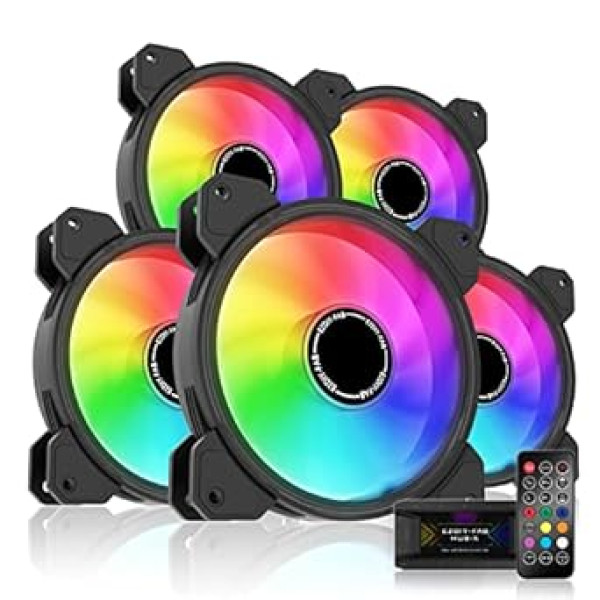 EZDIY-FAB 120mm RGB lüfter,Motherboard Aura Sync Lüfter,hoher Luftstrom, ARGB Gehäuselüfter für PC Gehäuse,Geschwindigkeit einstellbar mit Hub X and Remote-5 Pack