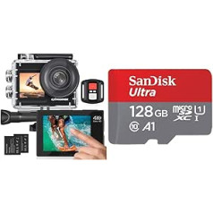 Exprotrek Action Cam 4K Unterwasserkamera Wasserdicht & SanDisk Ultra Android microSDXC UHS-I Speicherkarte 128 GB + Adapter