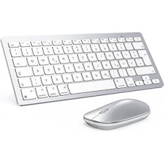 OMOTON Bluetooth tastatūras peles komplekts operētājsistēmai Mac, kompakta bezvadu tastatūra un peles kombinācija, kas saderīga ar MacBook Pro/Air, iMac, iMac Pro, Mac Mini, Mac Pro, QWERTZ DE izkārtojumu, sudraba krāsā