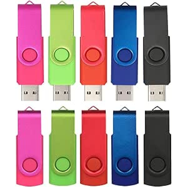 EASTBULL 1 GB USB 2.0 zibatmiņas disks, rotējoša atmiņas karte Memory Stick 10 krāsu 4 GB x 10 iepakojumā