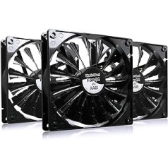 AABCOOLING Black Silent Fan 14 - Quiet and Eficient 140 mm Case Fan with 4 Anti-Vibration Pads - Computer Cooling, Fan Cooling Fan, Processor Cooler, 18.6 dB(A), 104 m3/h - Value Pack of 3