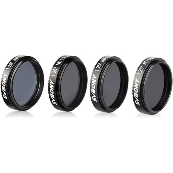 Svbony SV139 telescopic filter set, 4 pieces moon filter set, 1.25 inches, 25 % 12.5 % 6.5 % 0.1 % ND filter for telescopic eyepieces, reduces the overall brightness of the moon surfaces