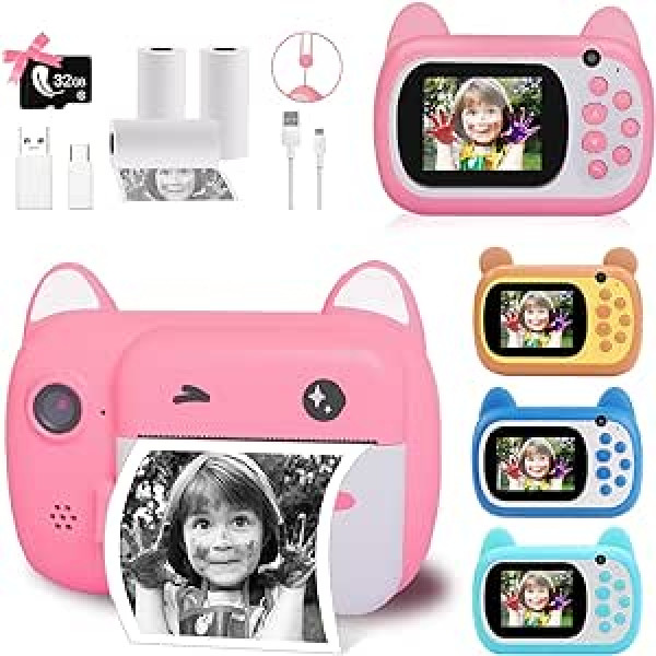 TOYOGO tūlītējā kamera bērniem, 6,1 cm LCD ekrāna bērnu drukas kamera, digitālā kamera bērniem ar 6x tālummaiņu, 24 M pikseļi ar diviem objektīviem un 1080p video ierakstītājs, dāvana zēniem un meitenēm