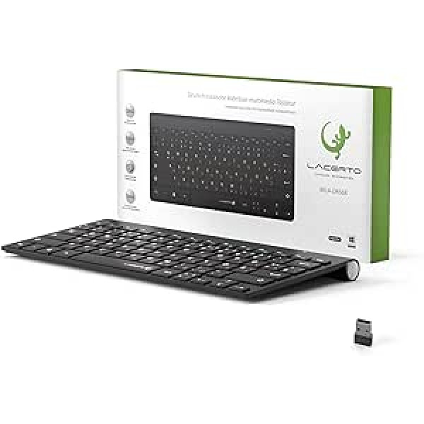 Lacerto® divvalodu krievu-vācu bezvadu 2,4 GHz multivides tastatūra, krievu-vācu bezvadu multivides tastatūra, BELA-DR568, matēts melns