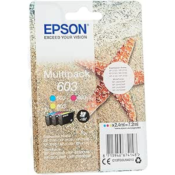 Epson Original 603 Starfish Ink Multipack 3-Colour Standard, WF-2820DWF WF-2830DWF WF-2840DWF WF-2850DWF XP-2100 XP-2150 XP-3100 XP-3150 XP-4100 Lasīt-4kPrint