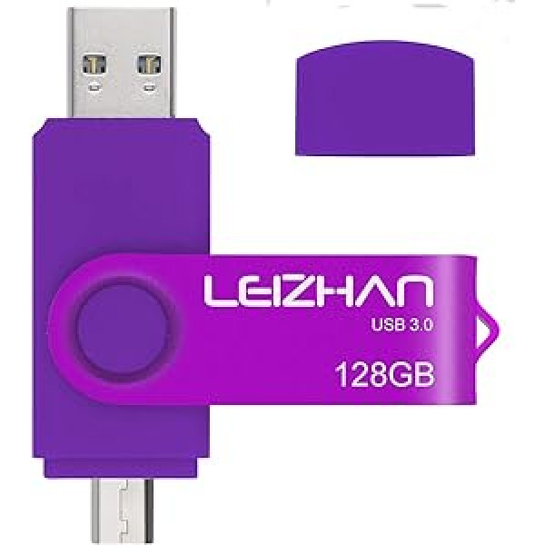 leizhan USB zibatmiņa 128 GB 3.0 mikro zibatmiņas disks ar mikroatmiņas USB diska savienojumu Atmiņas karte Android viedtālruņa datoram (128 GB, violeta)