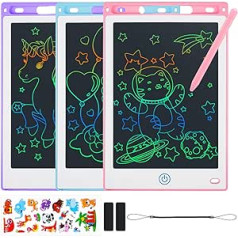 Damcyer Pack of 3 LCD Writing Boards, 8.5 Inches, LCD Electronic Painting Board for Children, Colourful Display with Lockable Erase Button, Toys & Gifts for Children and Adults, Blue + Pink + Purple