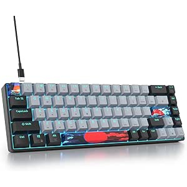 SOLIDEE pārnēsājama 65% mehāniskā spēļu tastatūra, 68 taustiņu kompaktais RGB LED fona apgaismojums, vadu tastatūra ar USB tipa C kabeli, ar lineāro sarkano slēdzi operētājsistēmai Windows PC Mac (68 Dagger)