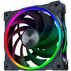 Akasa SOHO AR, Adrešu RGB LED ventilators, 120 mm PWM ventilators, zema trokšņa līmeņa ARGB korpusa ventilators, ar ARGB gaismas cilpu, datoram, korpuss un dzesēšana, melns, individuāls iepakojums, AK-FN108