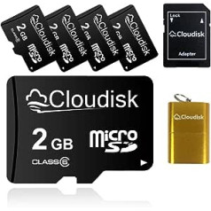 Cloudisk 5 Pack Micro SD Card with Micro SD Adapter Card Reader Memory Card Bulk Sale (2GB)