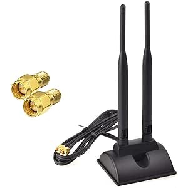 Eightwood WiFi antena 2.4G / 5.8G divfrekvences magnētiskais 6dBi RP-SMA adapteris 2 m pagarinātājs WLAN PCI WiFi kartēm Bezvadu maršrutētājs Bluetooth TP-Link Dlink Multi-Way