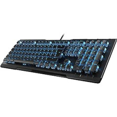 Roccat Vulcan 80 — mehāniska spēļu tastatūra, zils LED apgaismojums uz vienu taustiņu, titāna slēdži, izturīgs dizains (alumīnija augšējā plāksne), multivides taustiņi