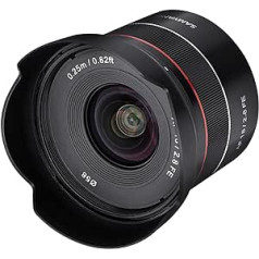 Samyang AF 18mm F2.8 FE (niecīgs, bet īpaši plats) — pilna kadra automātiskā fokusa un APS-C fiksētā fokusa objektīva Sony E stiprinājums, kas paredzēts Sony Alpha A9 A7 A6600 A6500 A6400 A6300 A6000 A5100 A5000 Nex kamerai