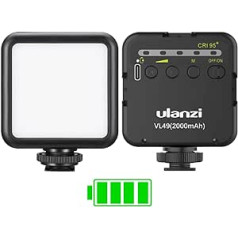 Camera Light, ULANZI VL49 Video Light with 2000 mAh Battery, LED Video Light 5500 K Adjustable, 3 Cold Shoe for Micros and Lamps, Continuous Light for Camera Photo