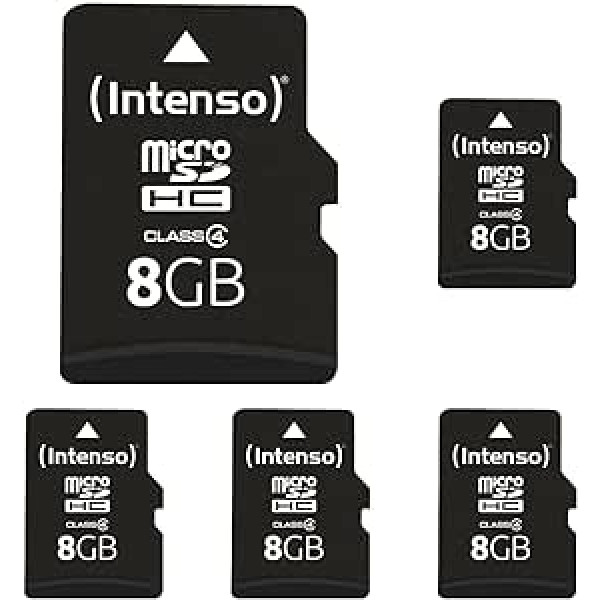 Intenso microSDHC 8GB Class 4 Memory Card with SD Adapter Black (Pack of 5)