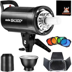 GODOX SK300II studijas zibspuldze, profesionālā zibspuldzes galva, 300 W GN58 regulēšanas gaisma, 150 W studijas strobe Bowens zibspuldze monogaismas fotografēšanai videoportrets (SK300II)