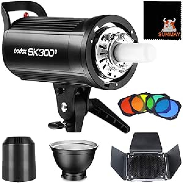 GODOX SK300II studijas zibspuldze, profesionālā zibspuldzes galva, 300 W GN58 regulēšanas gaisma, 150 W studijas strobe Bowens zibspuldze monogaismas fotografēšanai videoportrets (SK300II)